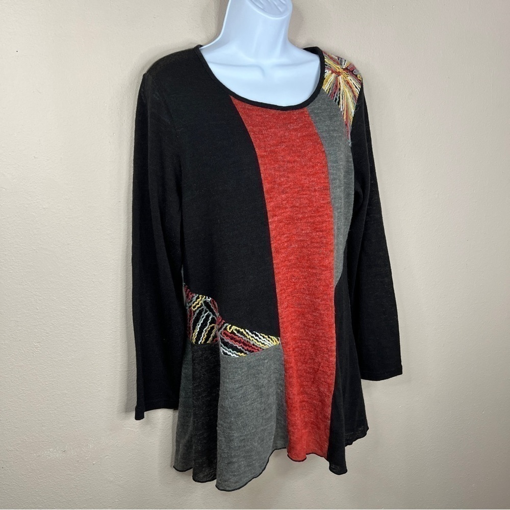 Large Colorblock Patchwork Sweater Knit Long Slee… - image 5